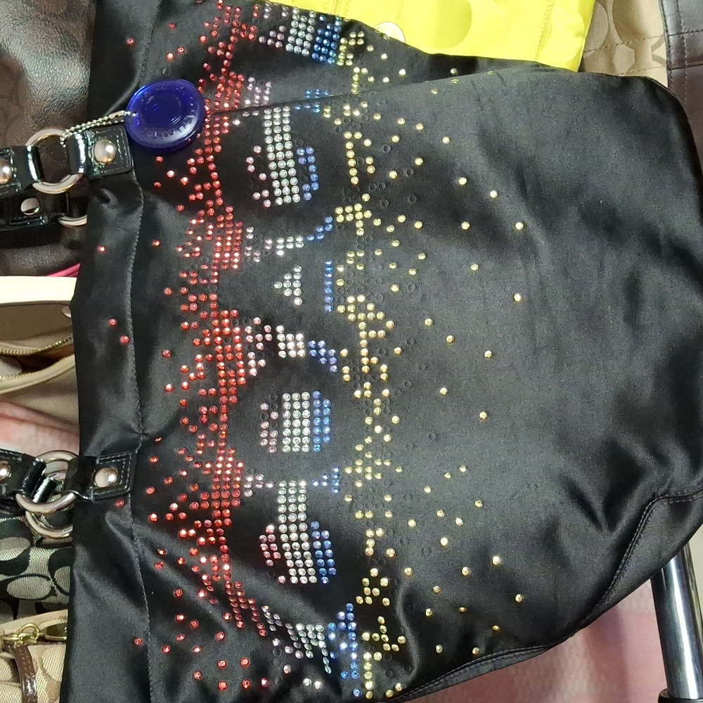 COACH LIMITED EDITION HOLIDAY RHINESTONES XL SATIN BLACK TOTE*some stones missin